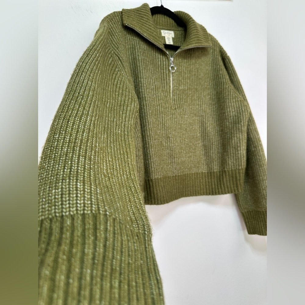 Jessica Simpson | Olive Green Half Zip Rib Knit Cropped Sweater Size XL - Picture 5 of 9